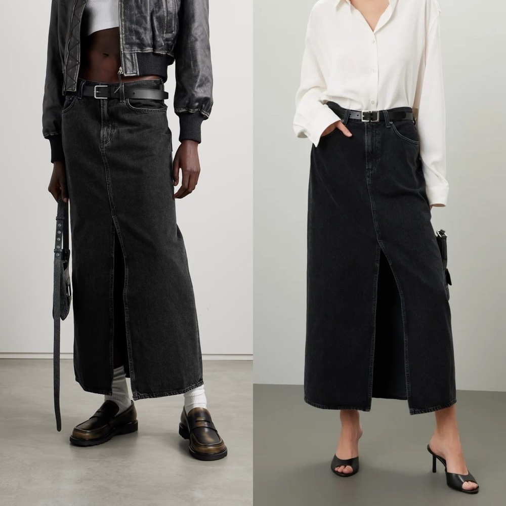 AGOLDE Leif Denim Black Long Maxi Skirt